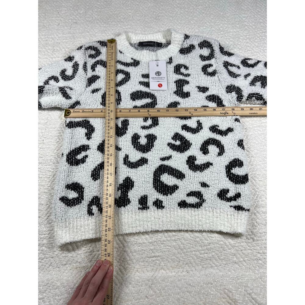 MEROKEETY Black & White Leopard Print Chunky Knit Sweater | Size S | NWT - Picture 6 of 7